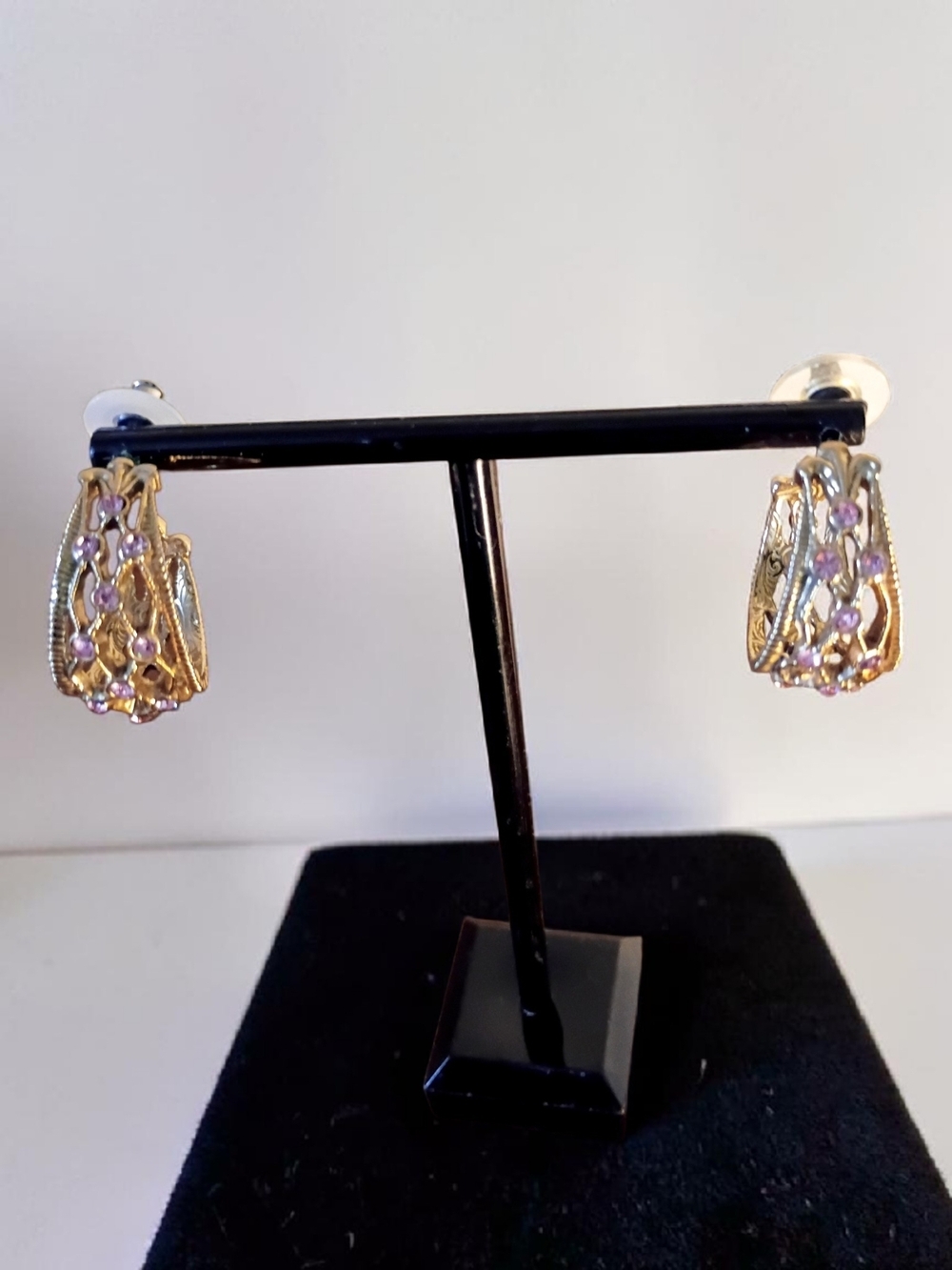 Vintage Gold-Plated Openwork Lattice Semi Hoop Post Earrings